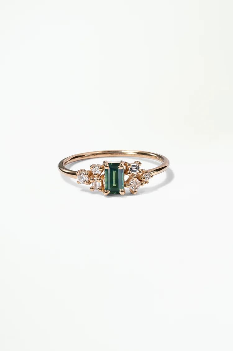 EMERALD CUT SAPPHIRE AND DIAMOND MOSAIC RING NO. 38